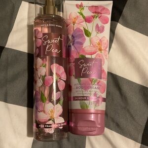 Bath & Body Works Sweet Pea Fragrance Mist and Body Cream Set - Pink Floral